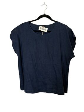 Quince Women’s Navy Linen Minimalist Boxy Top Sz M